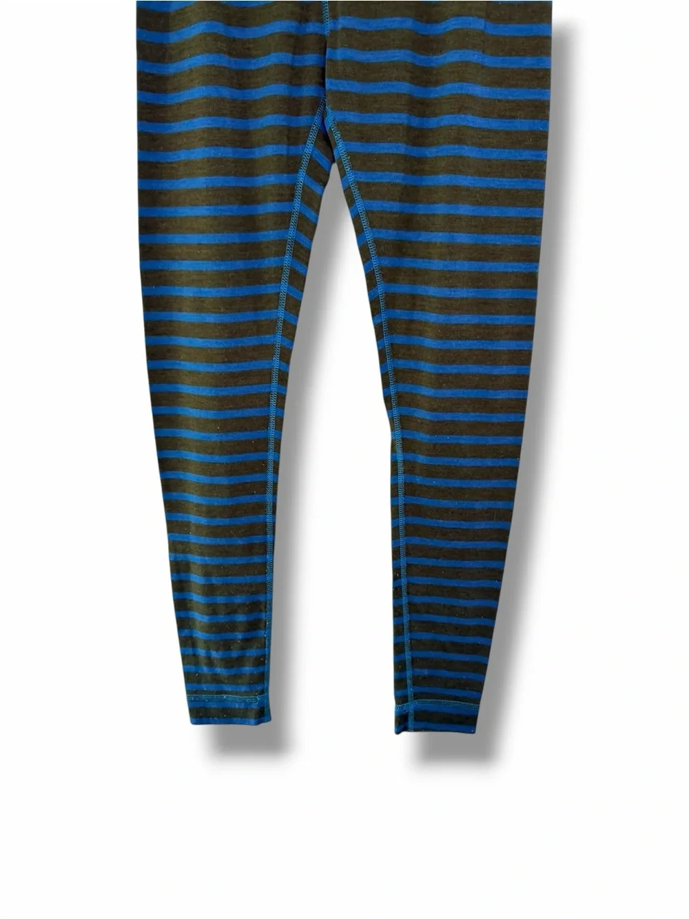 Smartwool Teal/Brown Striped Merino Wool Base Layer Set Quarter Zip/Pants Small